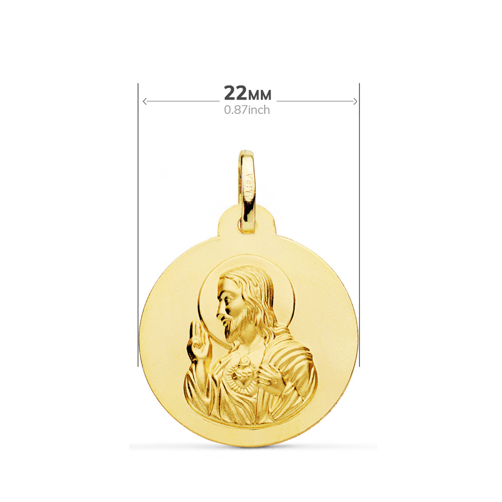 Escapulario Liso Virgen del Carmen Corazon Jesus 22 mm de oro amarillo 18K