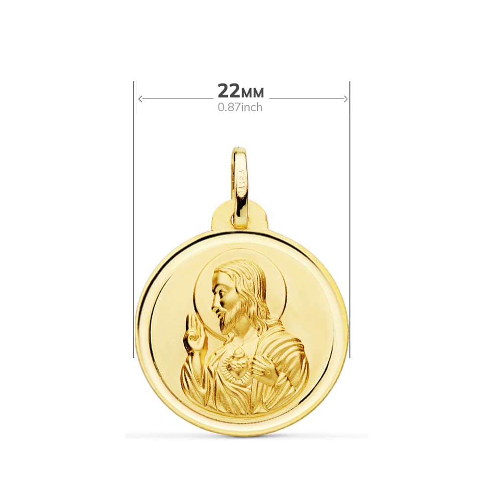 9K ESCAPULARIO ORO AMARILLO VIRGEN DEL CARMEN CORAZON DE JESUS BISEL 22 MM