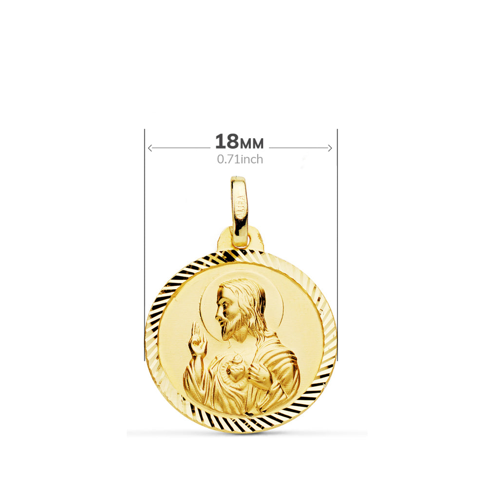 Escapulario Helice Virgen del Carmen Corazon de Jesus 18 mm de oro amarillo 18K