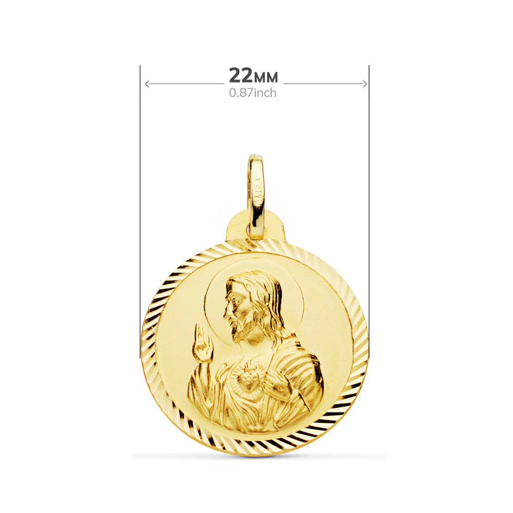 Escapulario Helice Virgen del Carmen y Corazon de Jesus. 22 mm de oro amarillo 18K