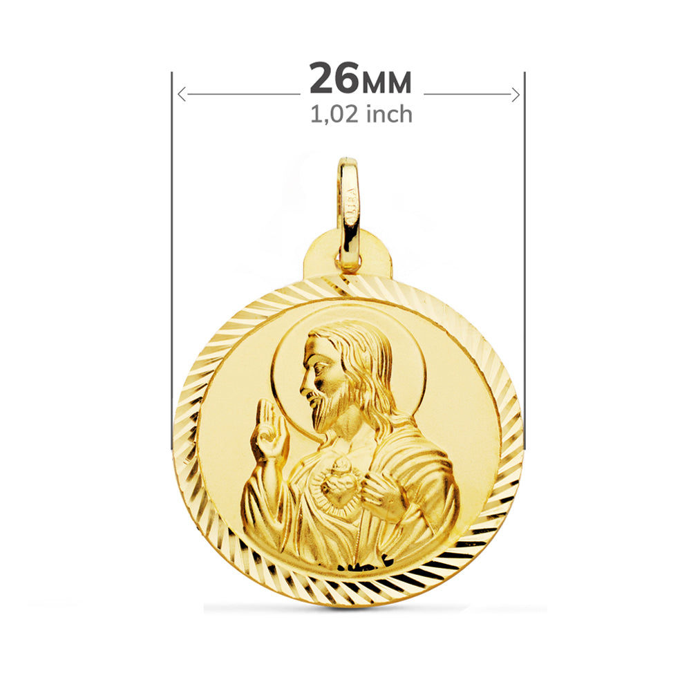 Escapulario Helice Virgen del Carmen Corazon de Jesus 26 mm de oro amarillo 18K