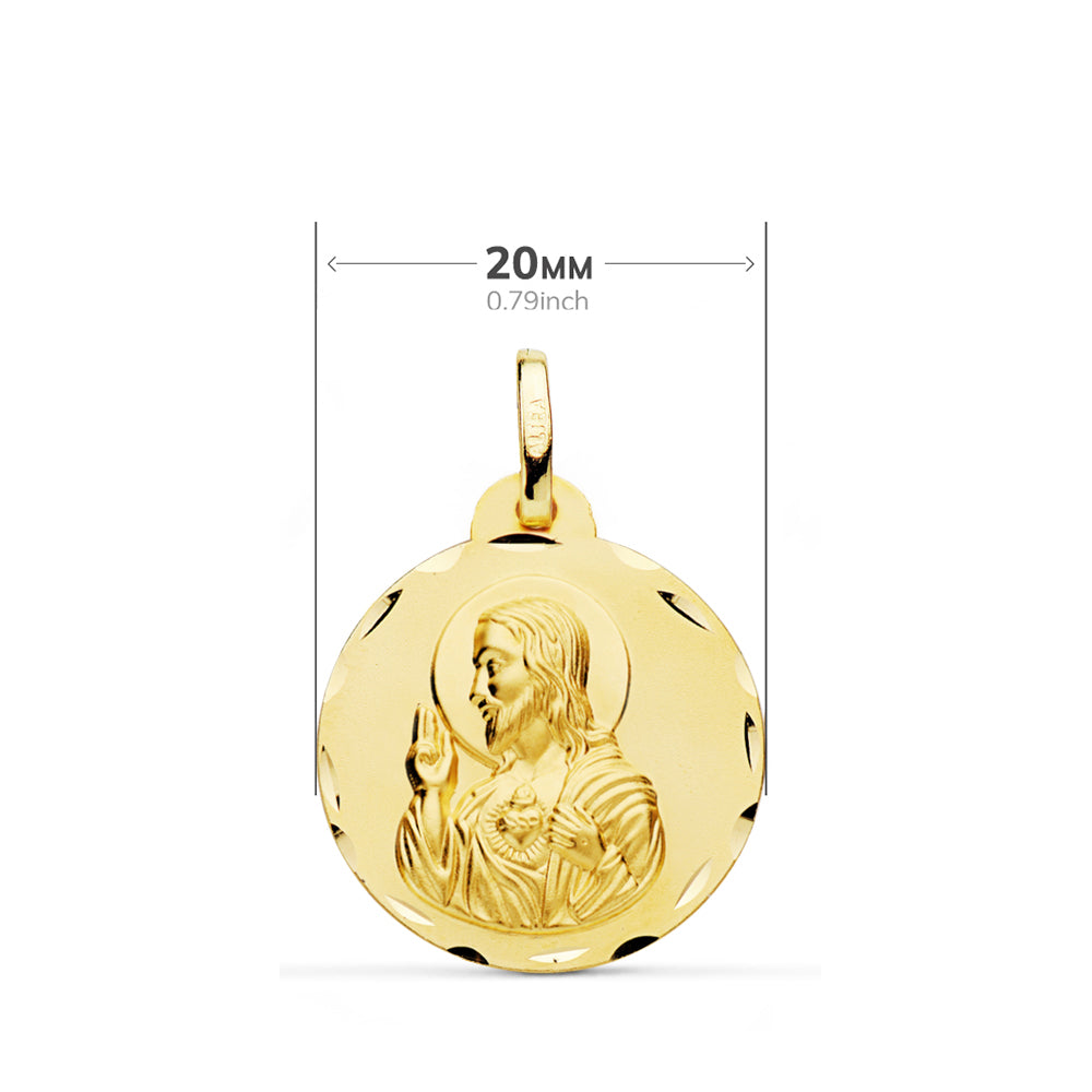 Escapulario Tallado Virgen del Carmen Corazon de Jesus 20 mm de oro amarillo 18K