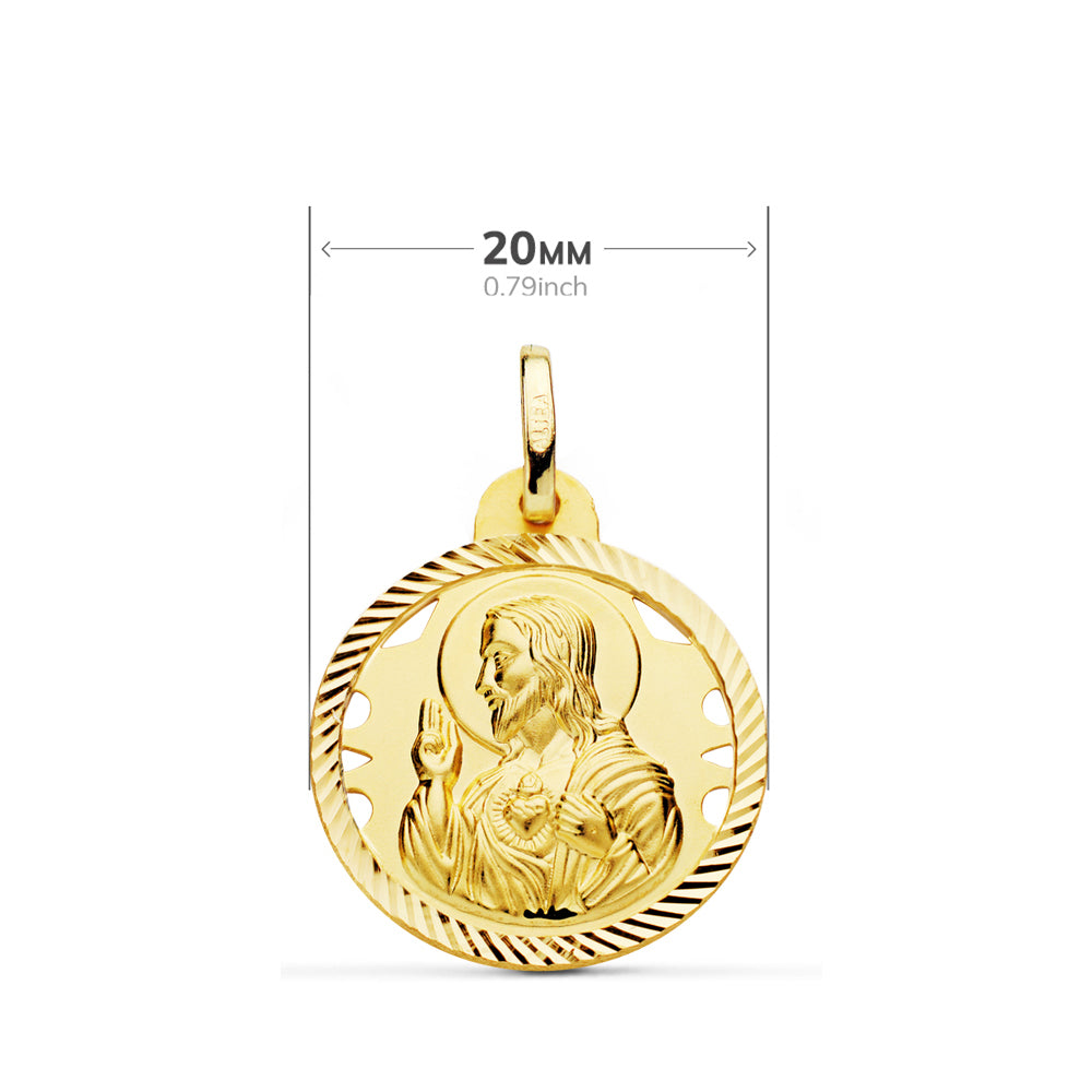 Escapulario Helice Calado Virgen Carmen y Corazon de 20 mm de oro amarillo 18K