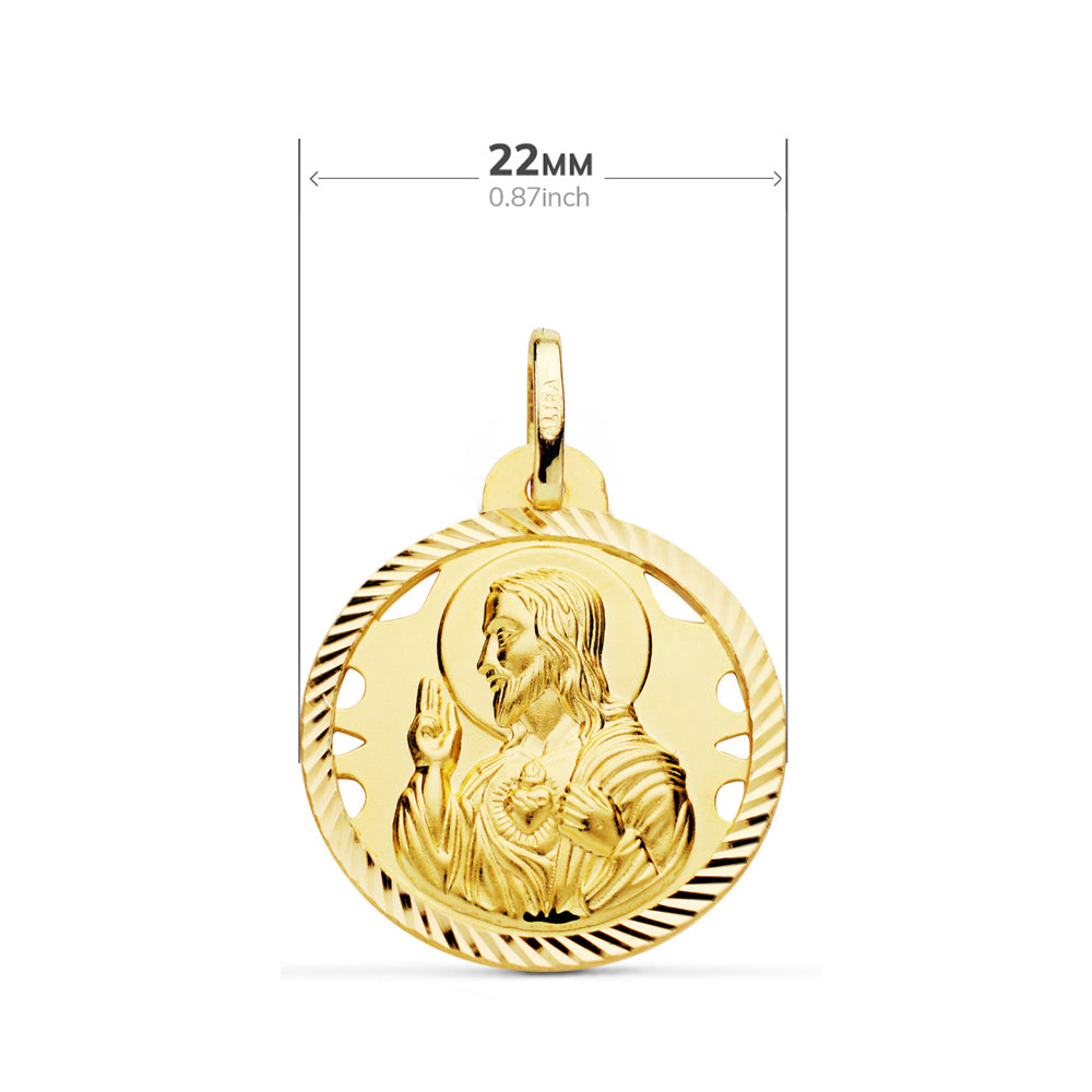Escapulario Helice Calado Virgen Carmen y Corazon de Jesus 22 mm de oro amarillo 18K