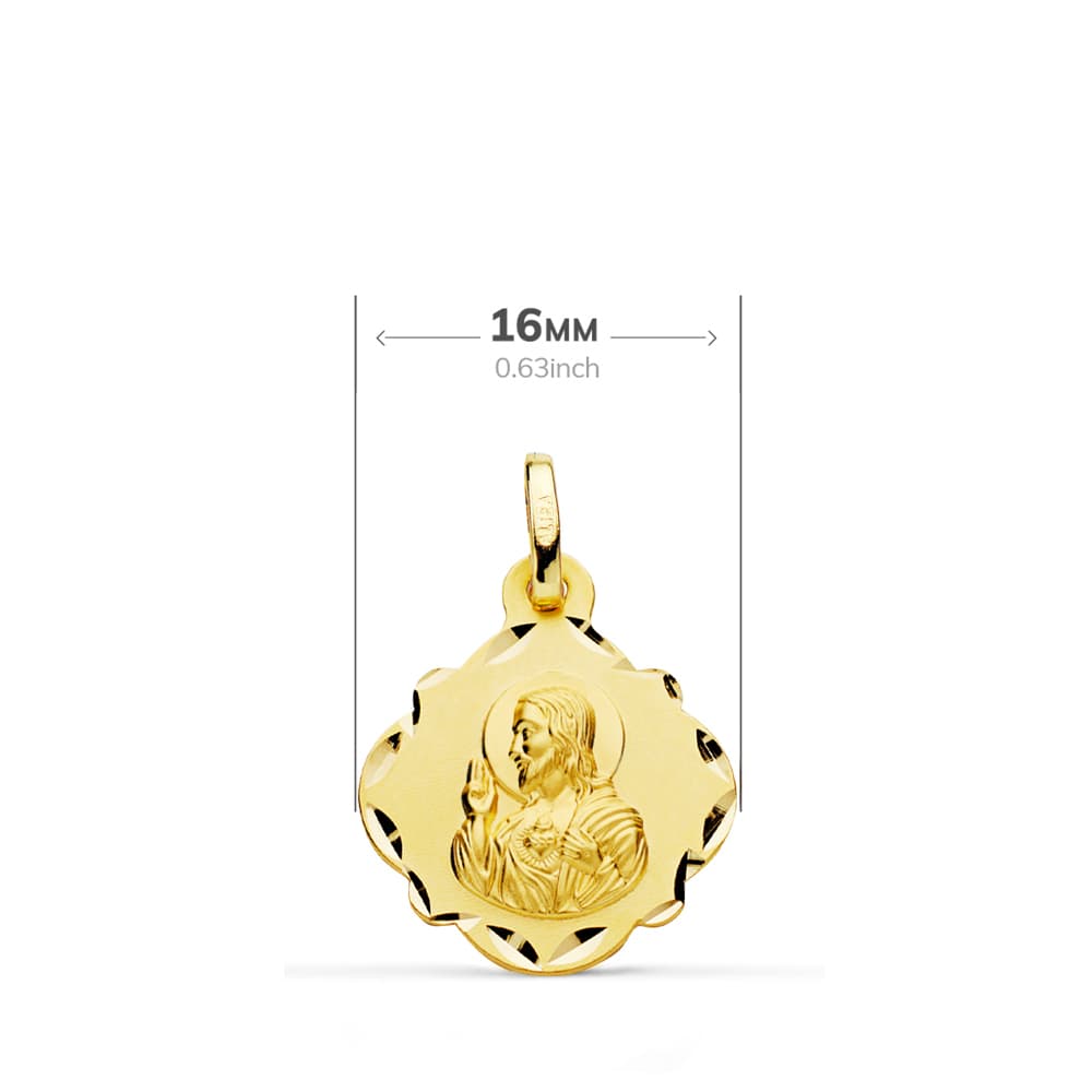 18K ESCAPULARIO ORO AMARILLO ORO AMARILLO VIRGEN DEL CARMEN Y CORAZON DE JESUS 16 MM
