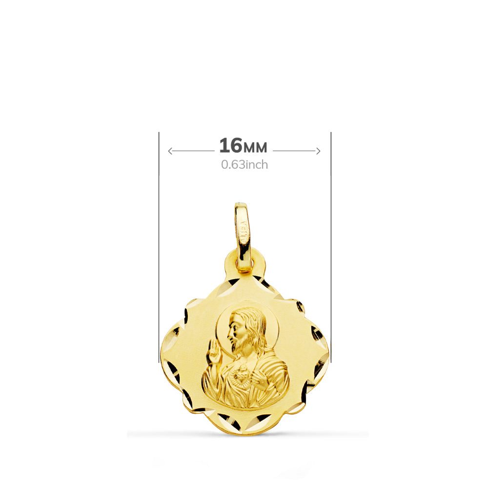 Escapulario Virgen del Carmen y Corazon de Jesus 16 mm de oro amarillo 18K