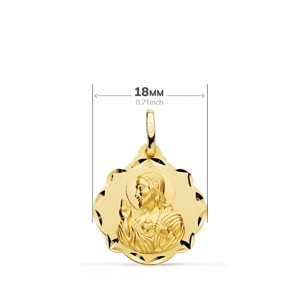 Escapulario Virgen del Carmen Corazon de Jesus 18 mm de oro amarillo 18K