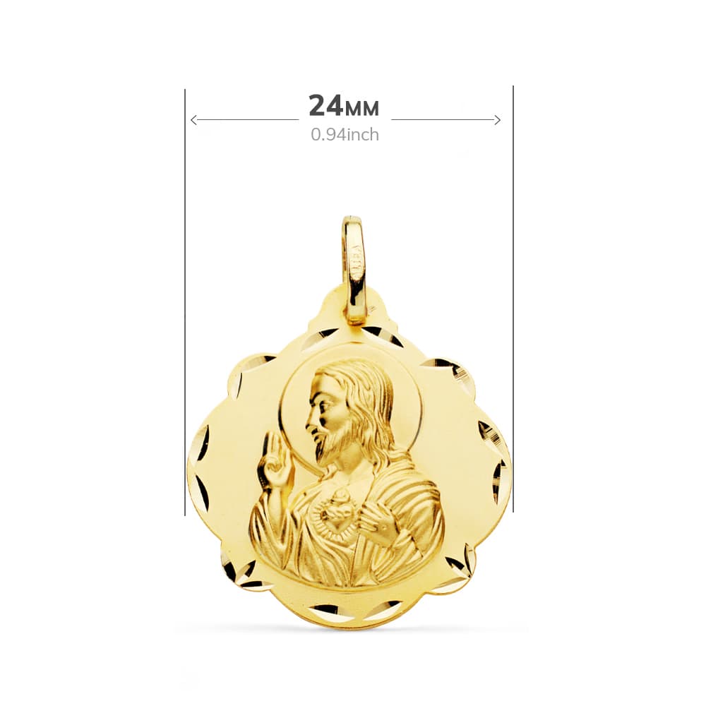 18K ESCAPULARIO ORO AMARILLO VIRGEN DEL CARMEN Y CORAZON DE JESUS 24 MM