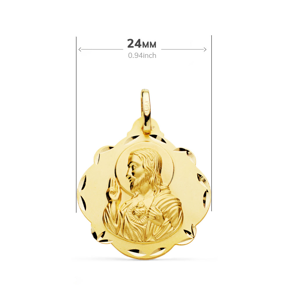 Escapulario Virgen del Carmen y Corazon de Jesus 24 mm de oro amarillo 18K