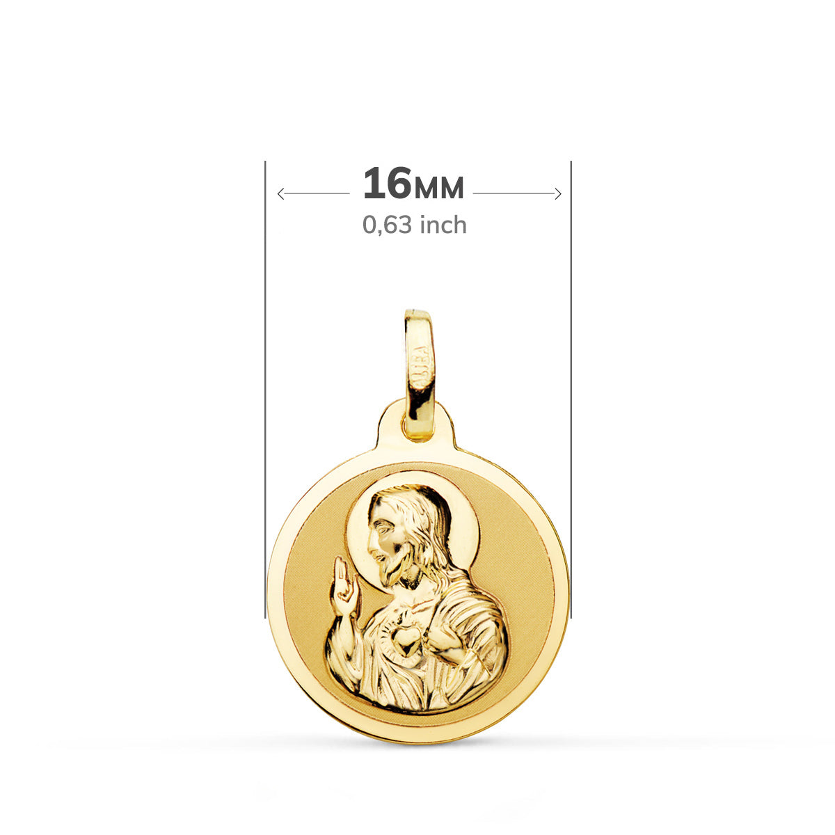 Escapulario Brillo Virgen del Carmen y Corazon de Jesus 16 mm de oro amarillo 18K