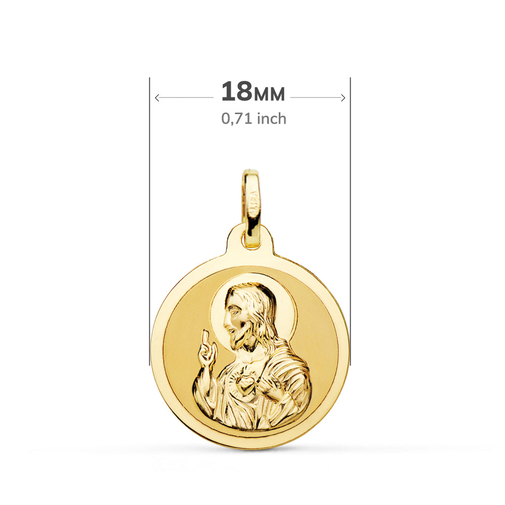 Escapulario Brillo Virgen del Carmen y Corazon de Jesus 18 mm de oro amarillo 18K
