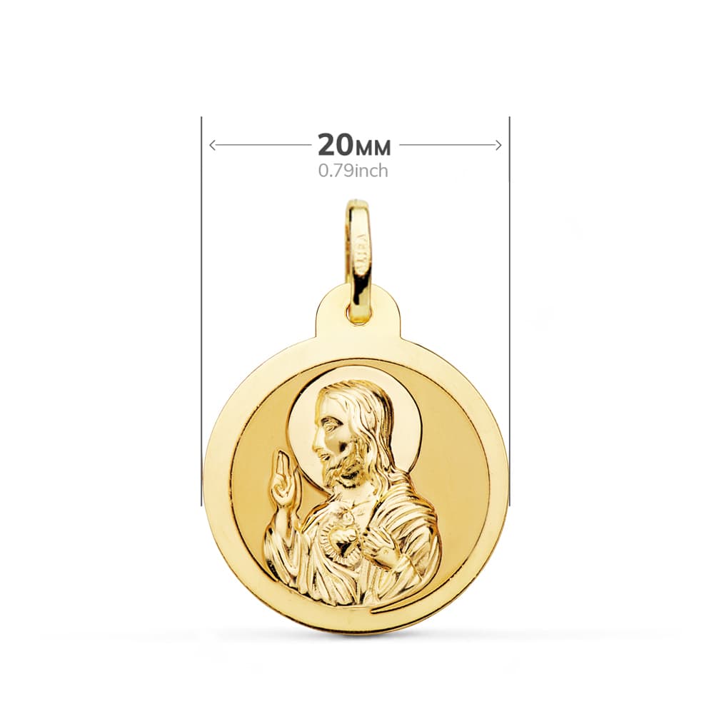 18K ESCAPULARIO ORO AMARILLO ORO AMARILLO BRILLO VIRGEN DEL CARMEN Y CORAZON DE JESUS 20 MM