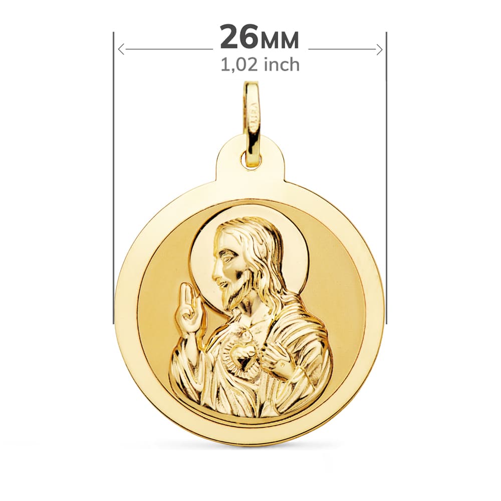 18K ESCAPULARIO ORO AMARILLO ORO AMARILLO BRILLO VIRGEN DEL CARMEN Y CORAZON DE JESUS 26 MM