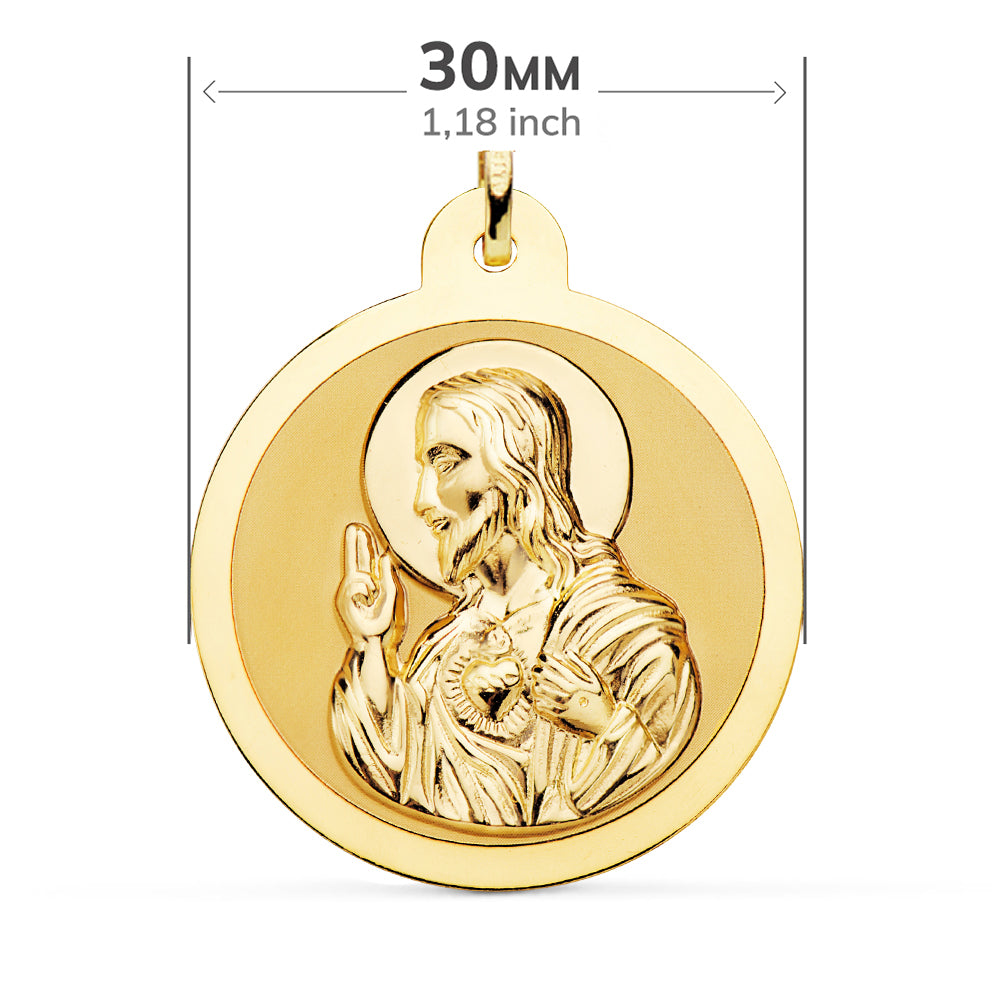 Escapulario Brillo Virgen del Carmen y Corazon de Jesus 30 mm de oro amarillo 18K
