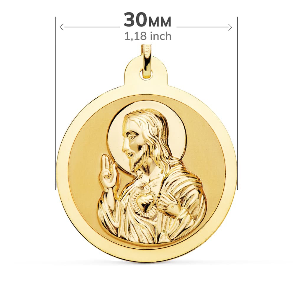 18K ESCAPULARIO ORO AMARILLO ORO AMARILLO BRILLO VIRGEN DEL CARMEN Y CORAZON DE JESUS 30 MM