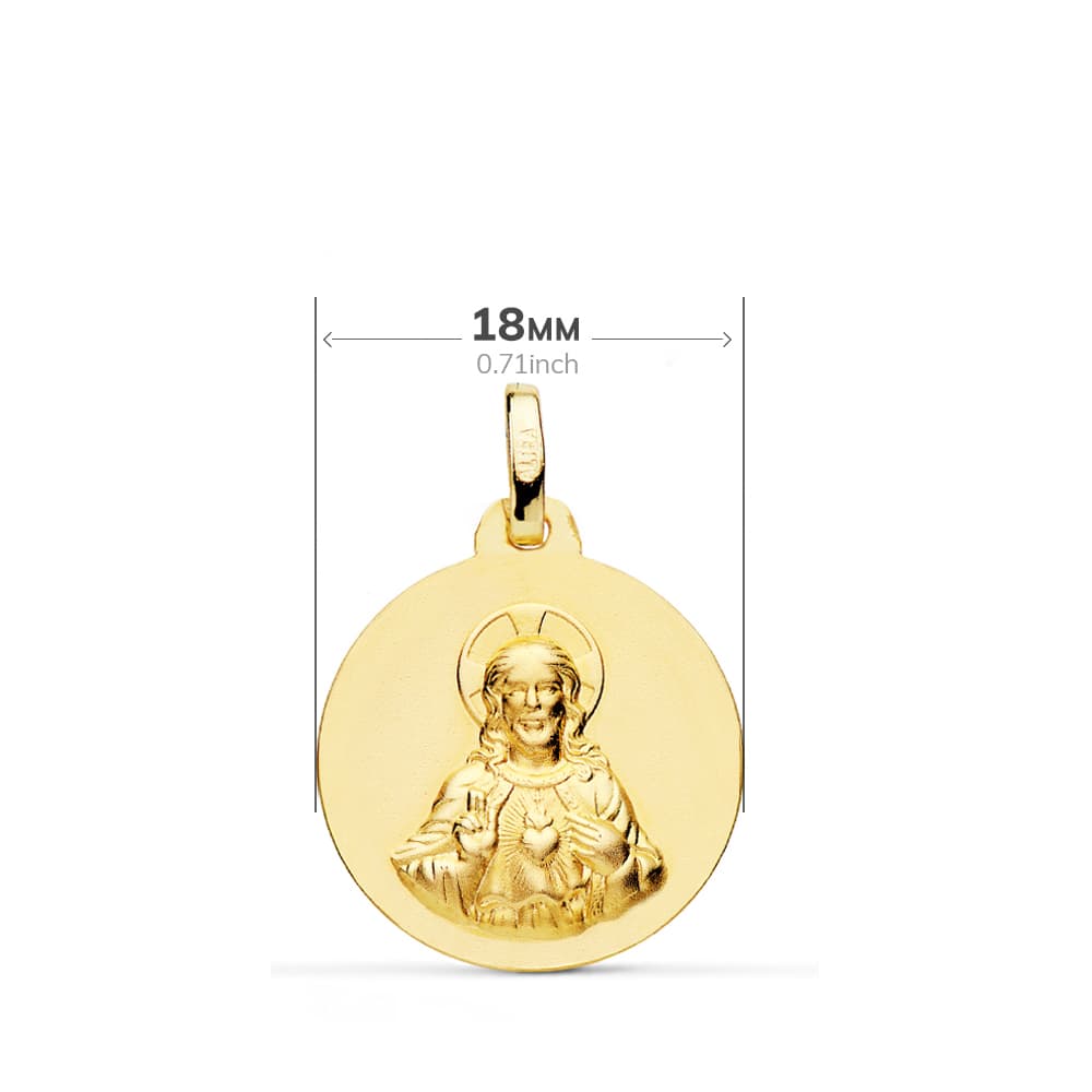 18K ESCAPULARIO ORO AMARILLO VIRGEN DEL CARMEN Y CORAZON DE JESUS LISO 18 MM
