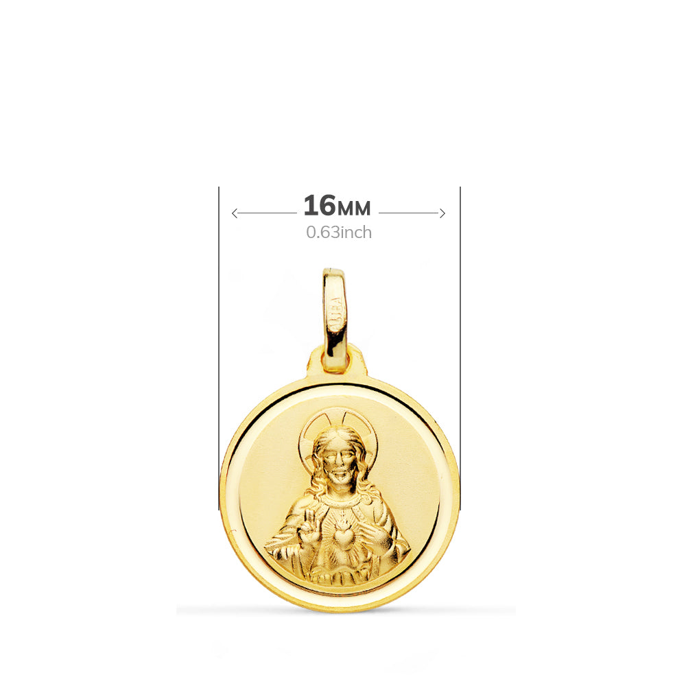 Escapulario Virgen Carmen Corazon Jesus 16 mm de oro amarillo 18K
