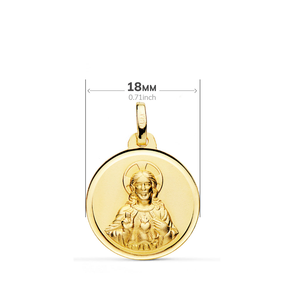 Escapulario Virgen del Carmen Corazon del Jesus Bisel 18 mm de oro amarillo 18K