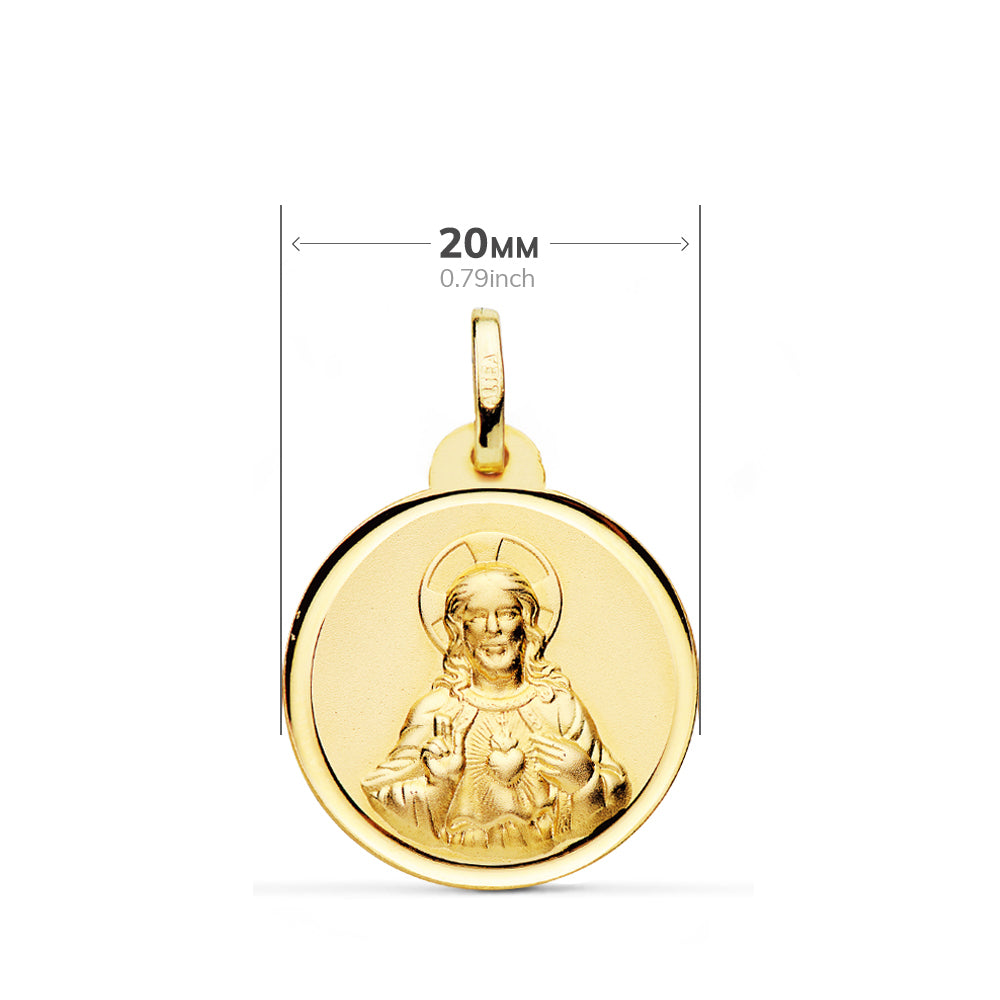 Escapulario Virgen del Carmen Corazon Jesus Bisel 20 mm de oro amarillo 18K