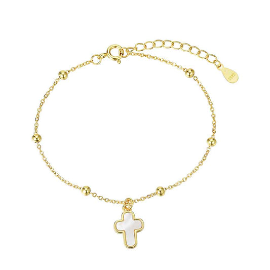 Pulsera de plata chapada cruz de nácar