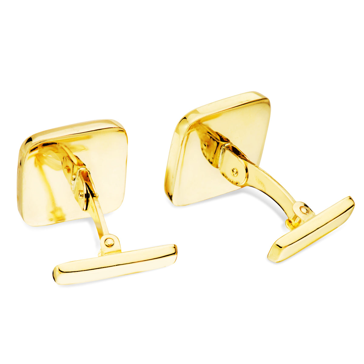 18K GEMELOS ORO AMARILLO ONIX BRILLO 14X14 MM CIERRE RIGIDO OSCILANTE
