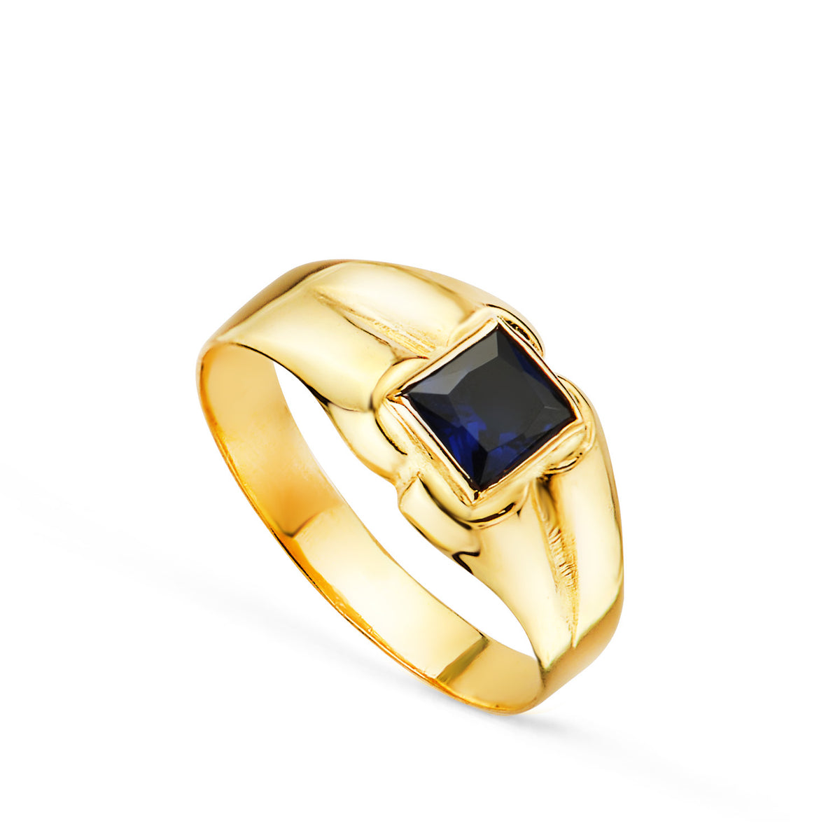 Solitario Pequeño Bebe O Meñique Circonita Azul Cuadrada 3,5 mm de oro amarillo 18K