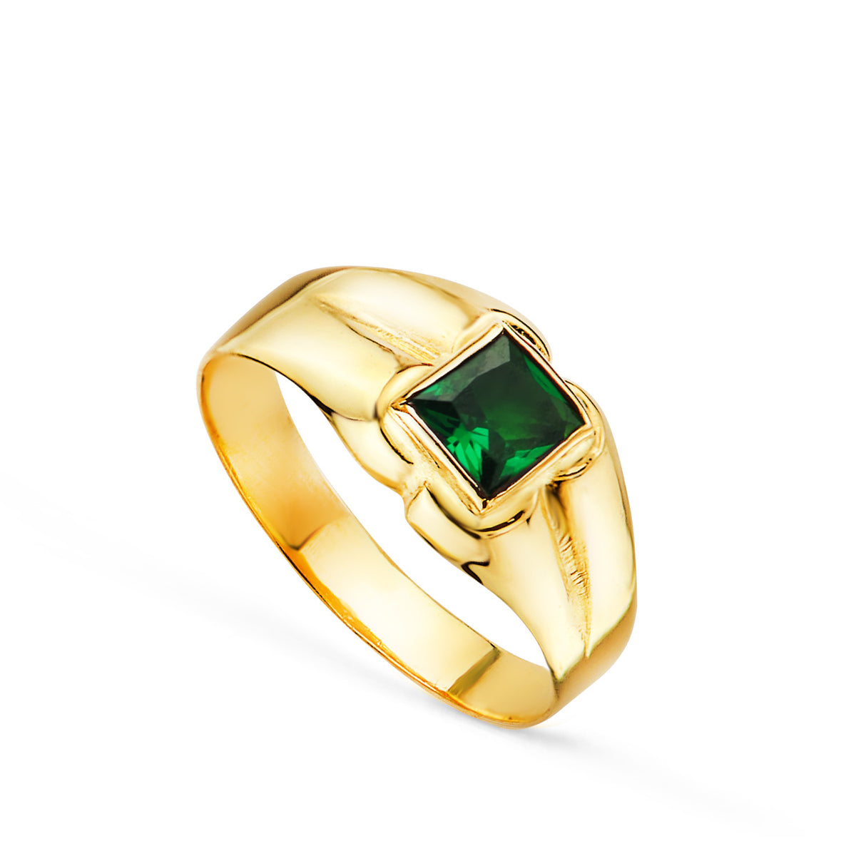 Solitario Pequeño Bebe O Meñique Circonita Verde Cuadrada 3,5 mm de oro amarillo 18K