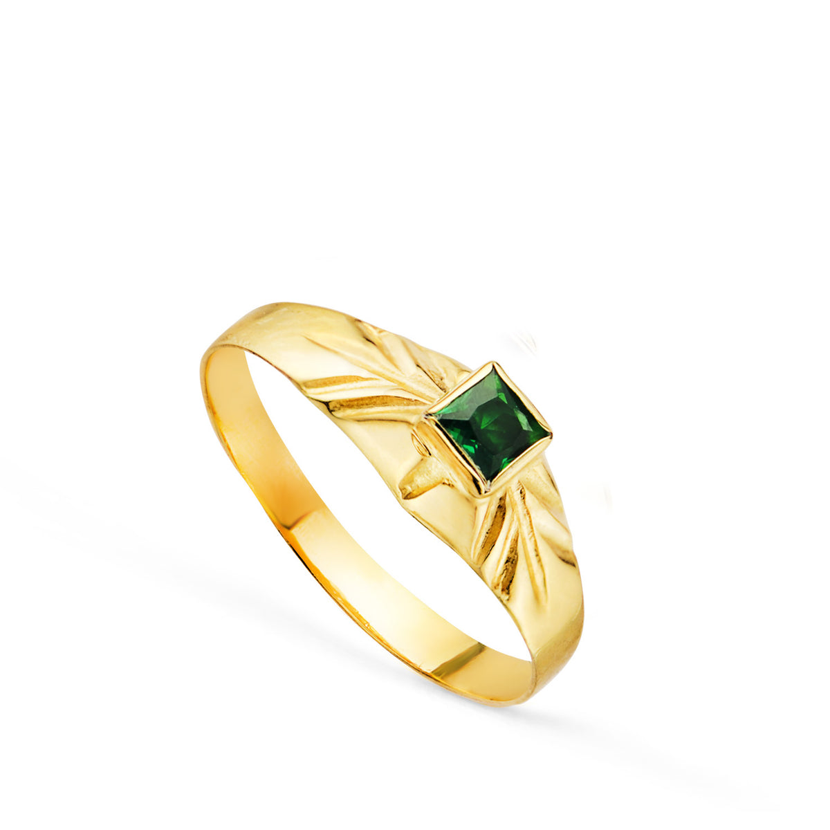 Solitario Pequeño Bebe O Meñique Circonita Verde Cuadrada 3 x 3 mm de oro amarillo 18K