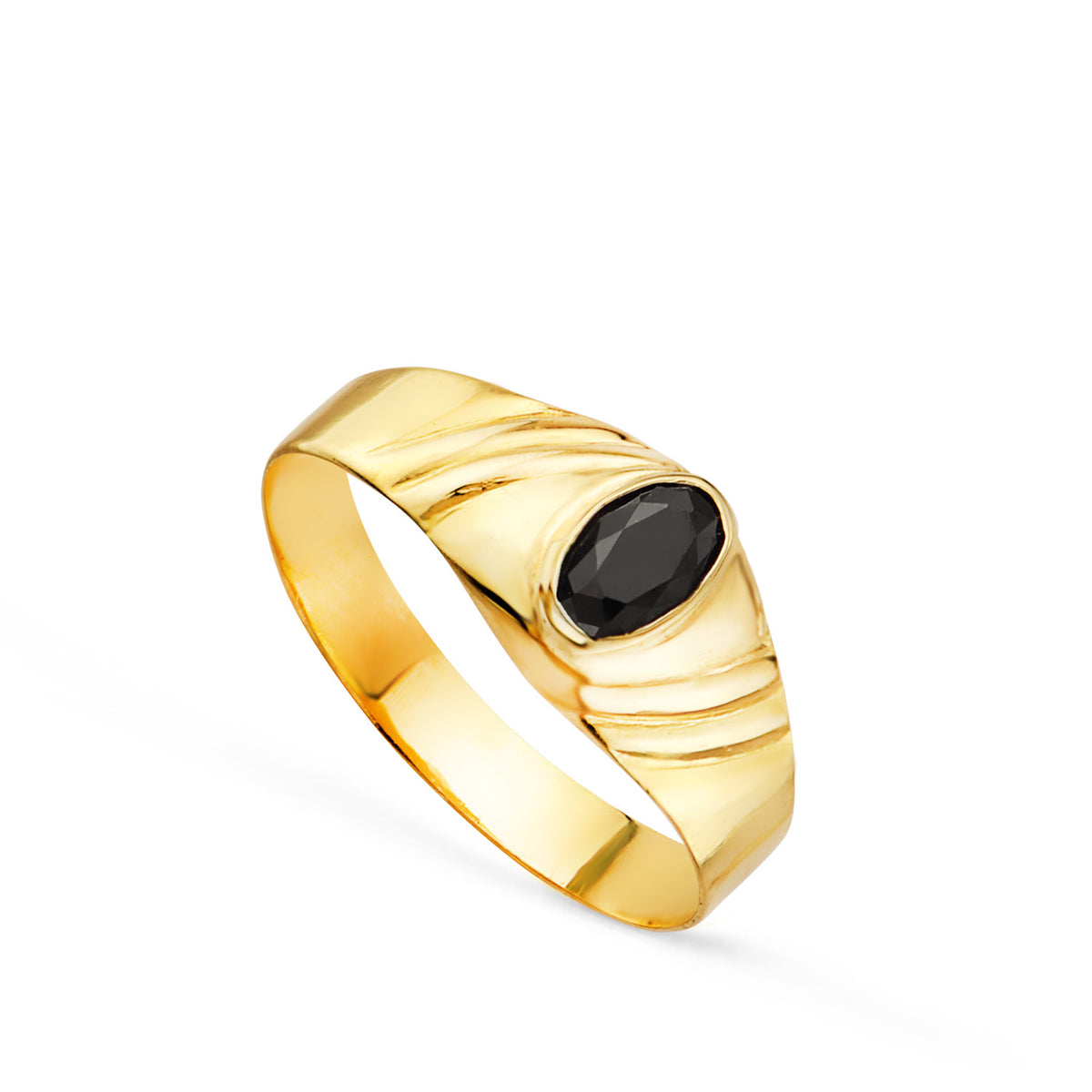 Solitario Pequeño Bebe O Meñique Circonita Negra Oval 5 x 3 mm de oro amarillo 18K
