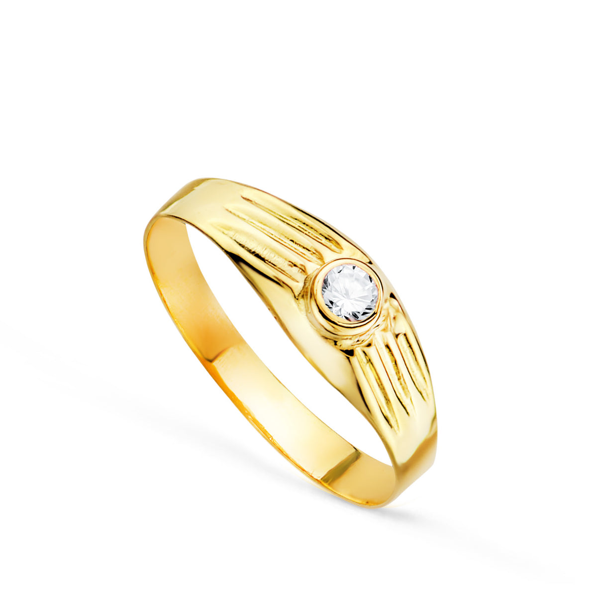 Solitario Hueco de Bebe O Meñique Circonita Blanca 3 mm Lateral Galloneado de oro amarillo 18K