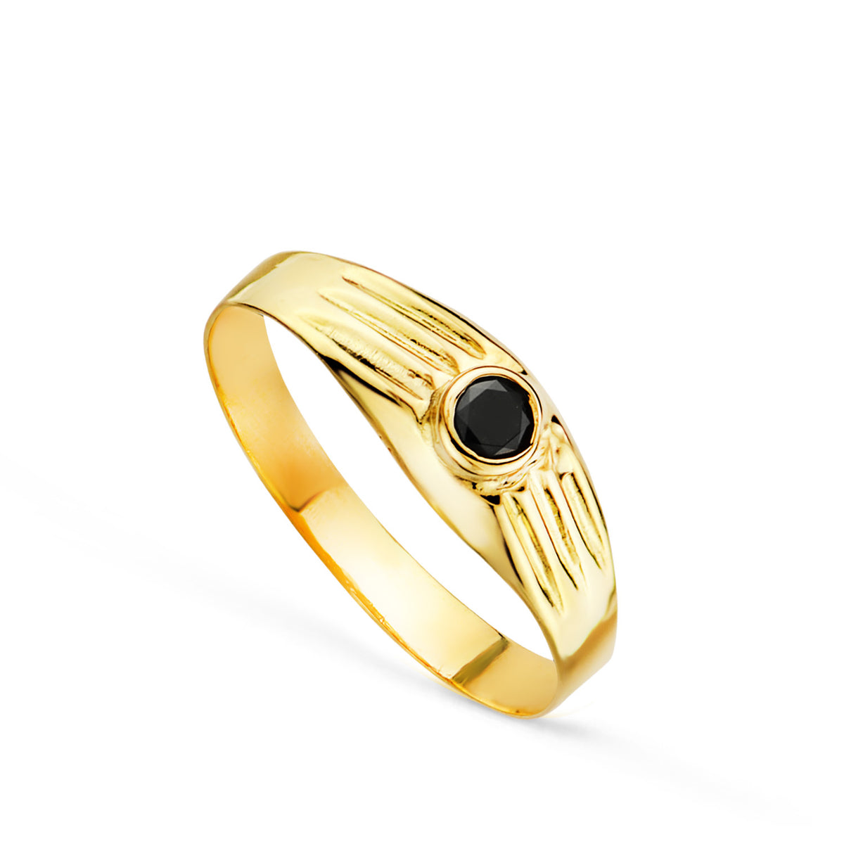 Solitario Hueco de Bebe O Meñique Circonita Negra 3 mm Lateral Galloneado de oro amarillo 18K