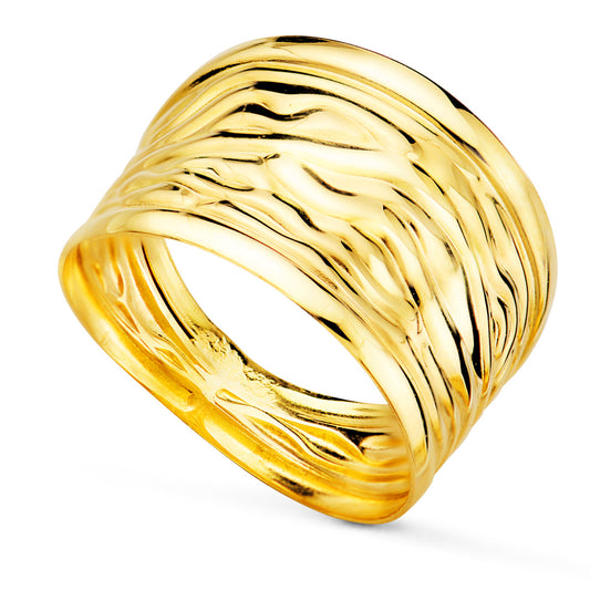 18K SORTIJA ORO AMARILLO TRAZADA CON ONDAS EN BRILLO ANCHO 13 MM