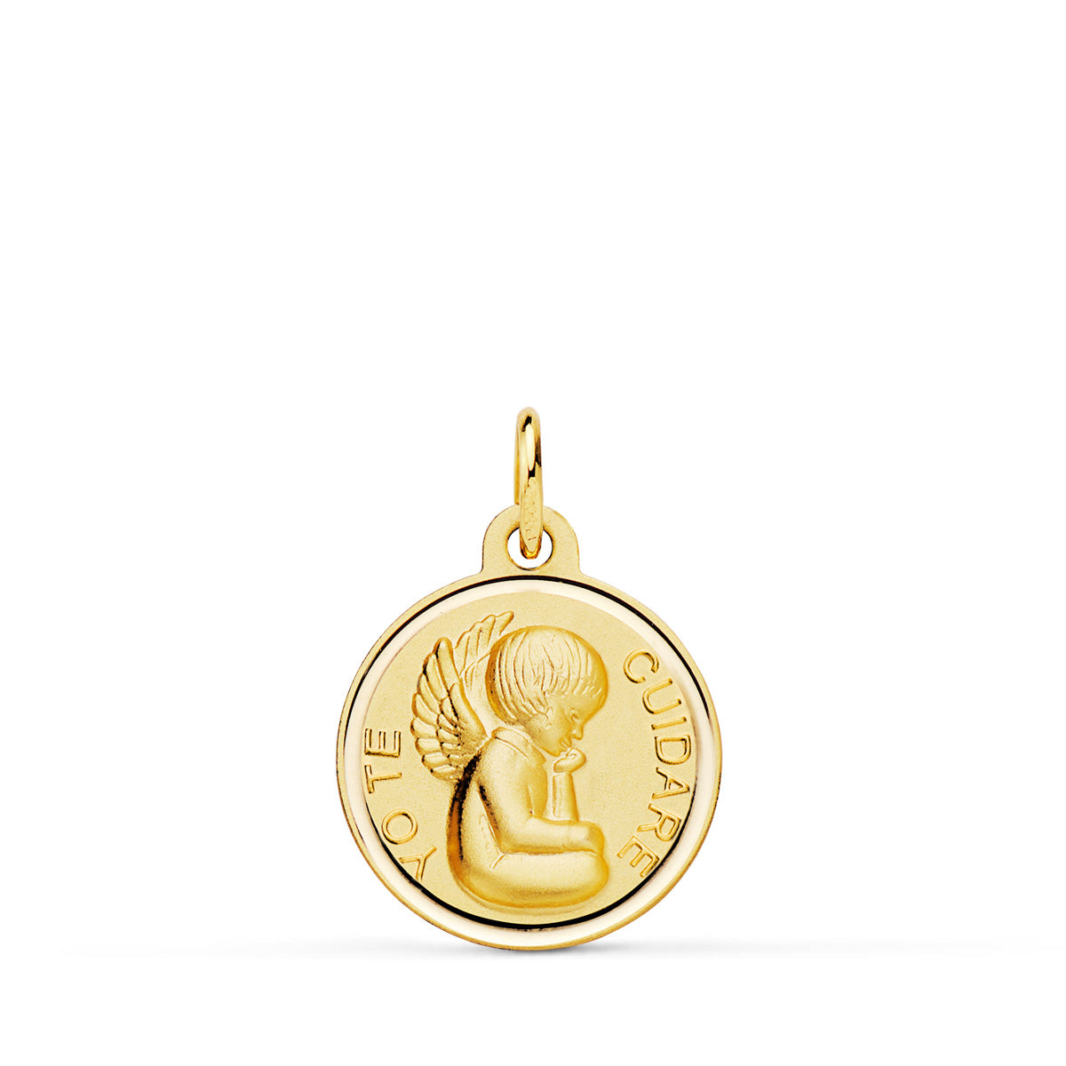 18K MEDALLA ORO AMARILLO ANGELITO "YO TE CUIDARE" BISEL. MEDIDA: 16 MM