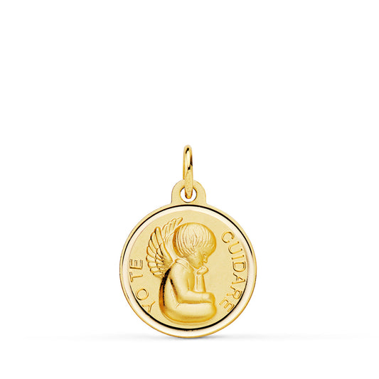 Medalla Angelito "yo Te Cuidare" Bisel. Medida: 16 mm de oro amarillo 18K