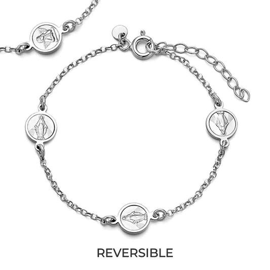 Pulsera de plata rodiada con discos virgen y angelote