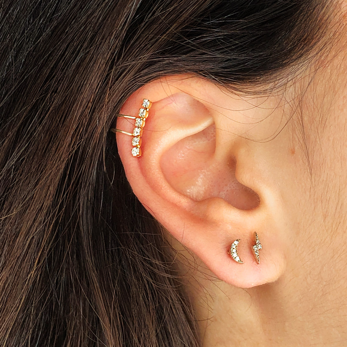 Pendientes Ear Cuff Cartilago Oreja Circonita 15 mm Alto de oro amarillo 18K
