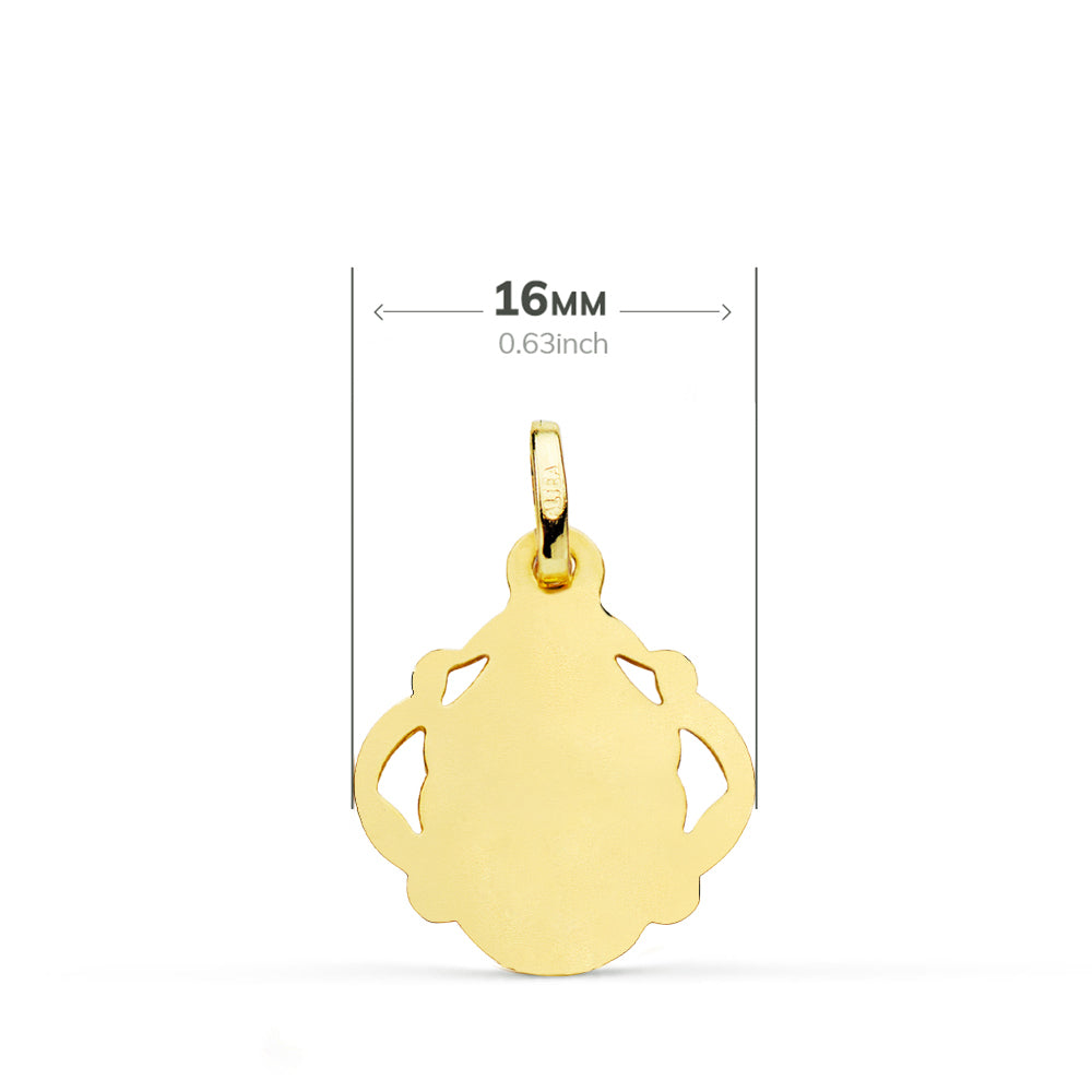 Medalla Virgen del Carmen Pandereta Calada 16 mm de oro amarillo 18K