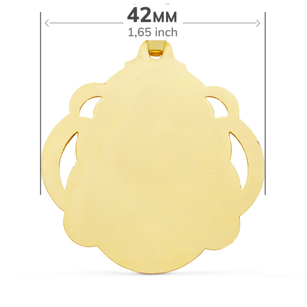 18K MEDALLA ORO AMARILLO VIRGEN DEL CARMEN PANDERETA CALADA 42 MM