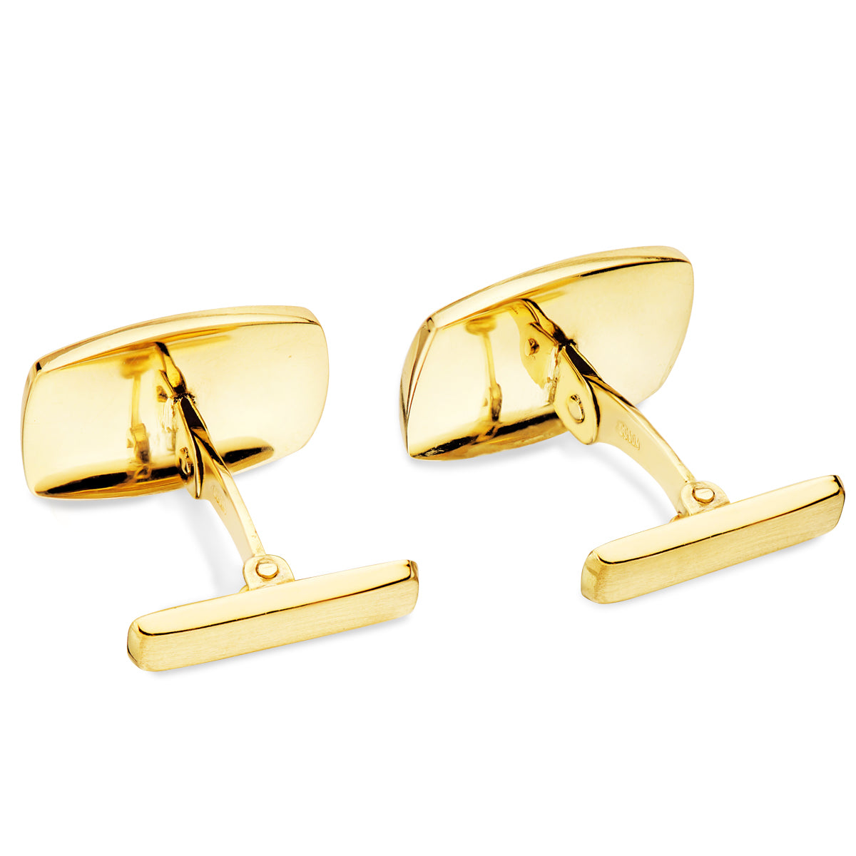 Gemelos Tonel Mate y Brillo 17 x 13 mm Cierre Rigido Oscilante de oro amarillo 18K