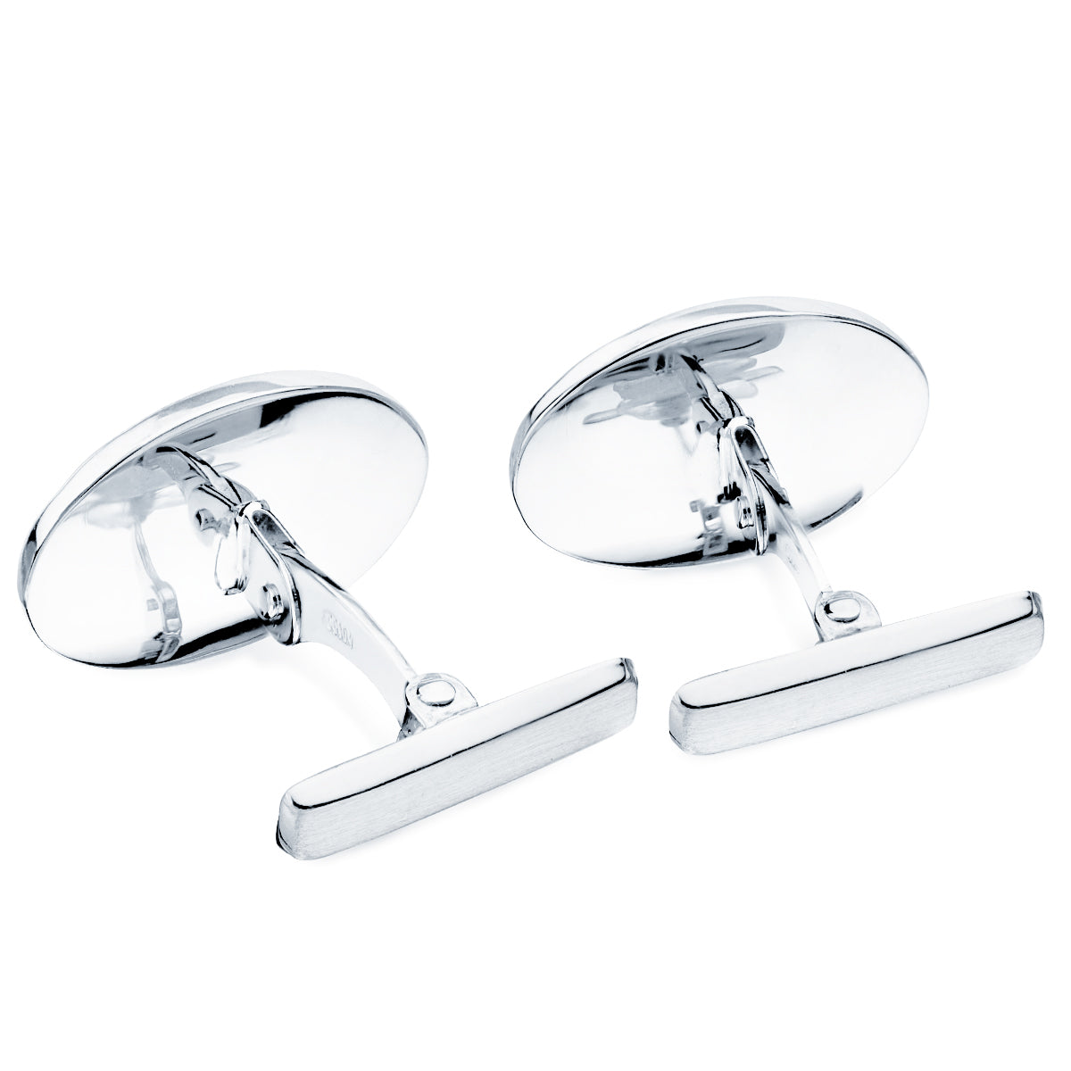 Gemelos Oval Mate y Brillo 18 x 13 mm Cierre Rigido Oscilante de oro blanco 9K