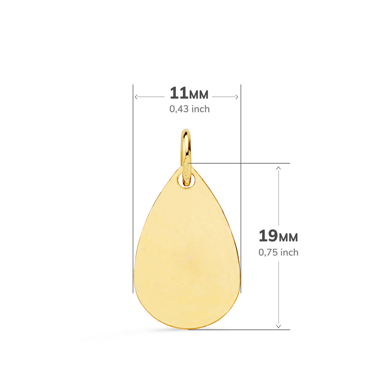 Medalla Gota Niño de la Hora con Reloj Tallada 19 x 11 mm de oro amarillo 18K