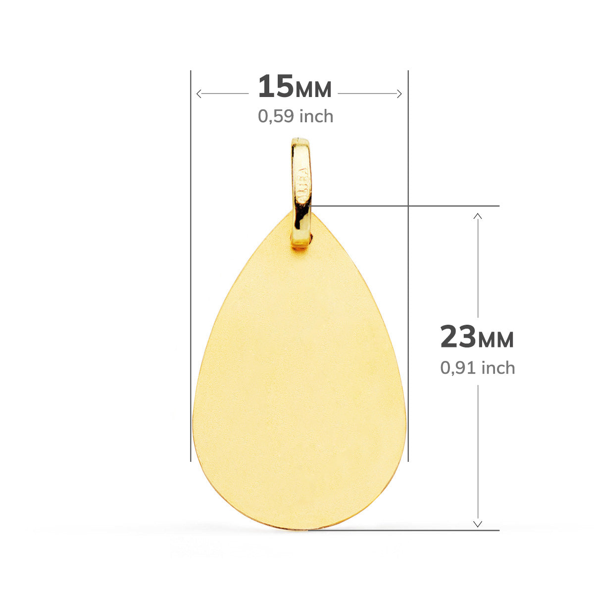 18K MEDALLA ORO AMARILLO VIRGEN NIÑA GOTA TALLA CLASICA 23X15 MM