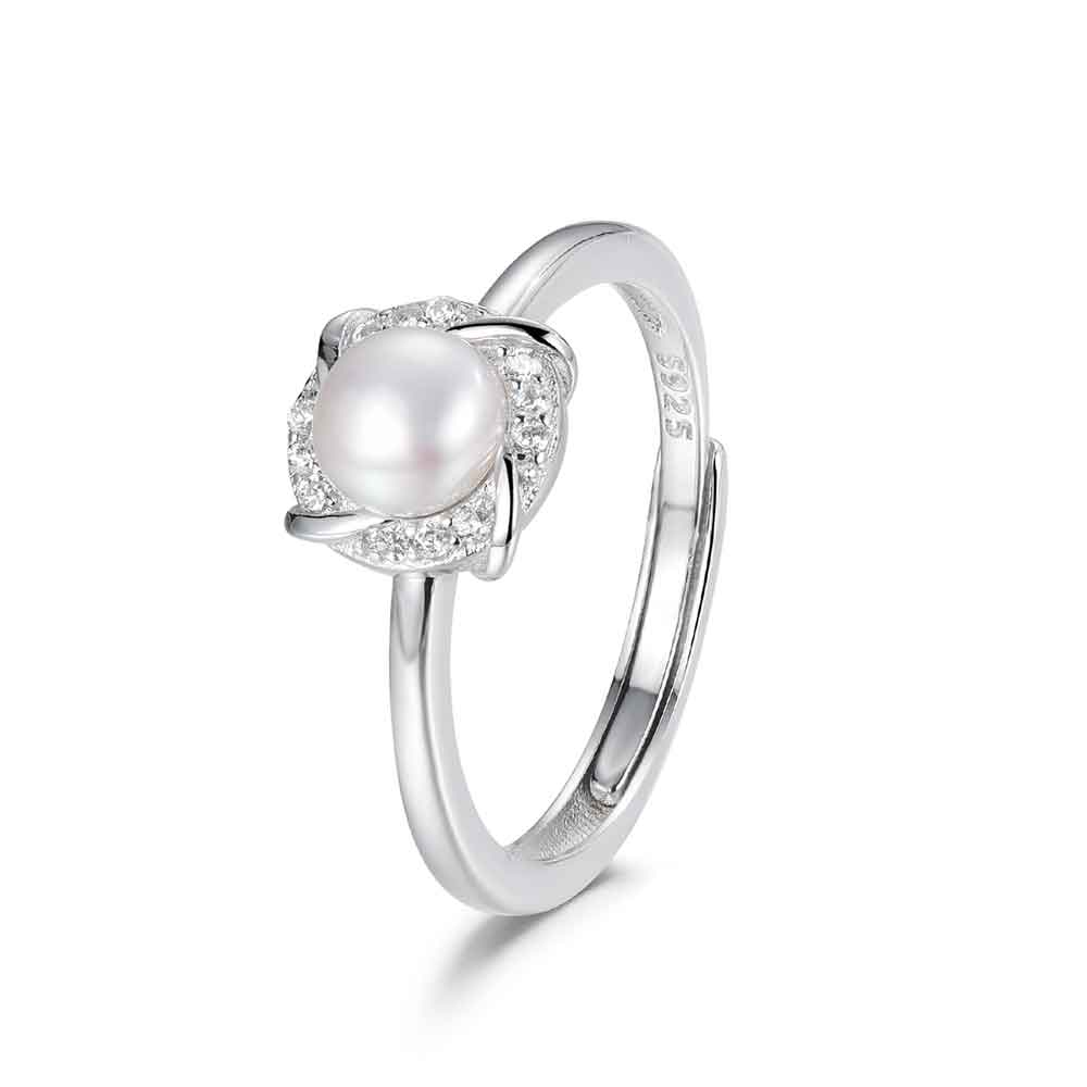Anillo de plata flor y circonitas