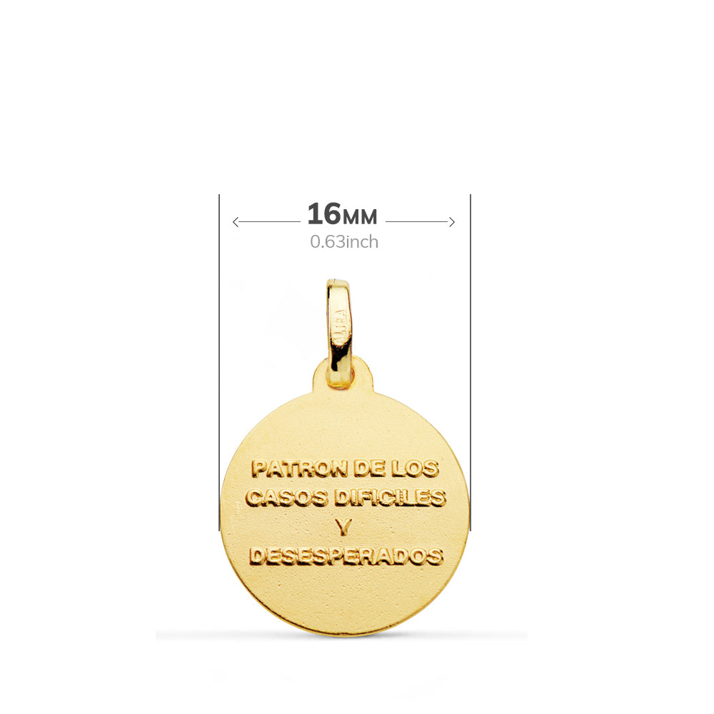 Medalla San Judas Tadeo Talla Bisel 16 mm de oro amarillo 18K
