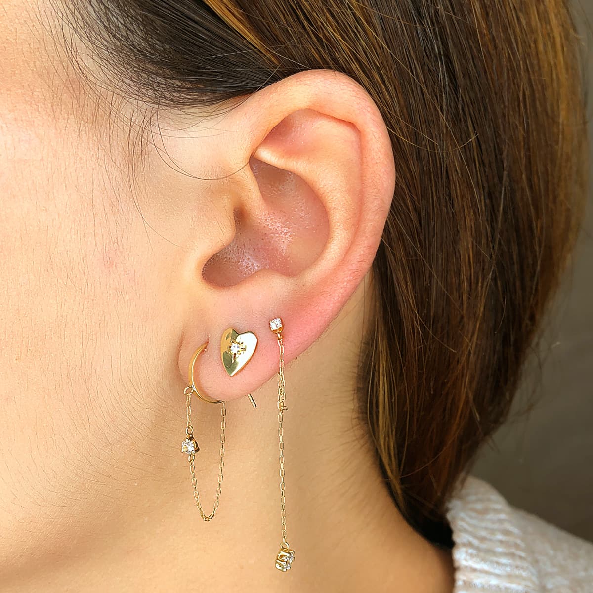 18K PENDIENTES ORO AMARILLO CIRCONITA CON DOBLE CADENA DE 3 CM CIERRE PRESION