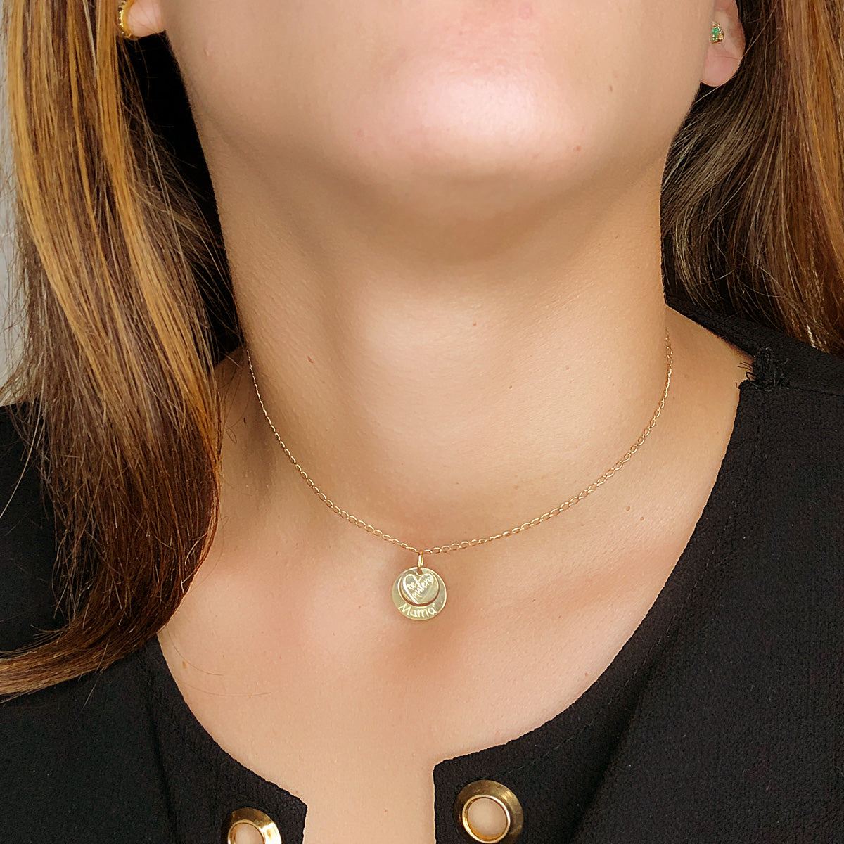 Colgante Redondo Te Quiero Mama Corazon Grabado. 14 mm de oro amarillo 18K