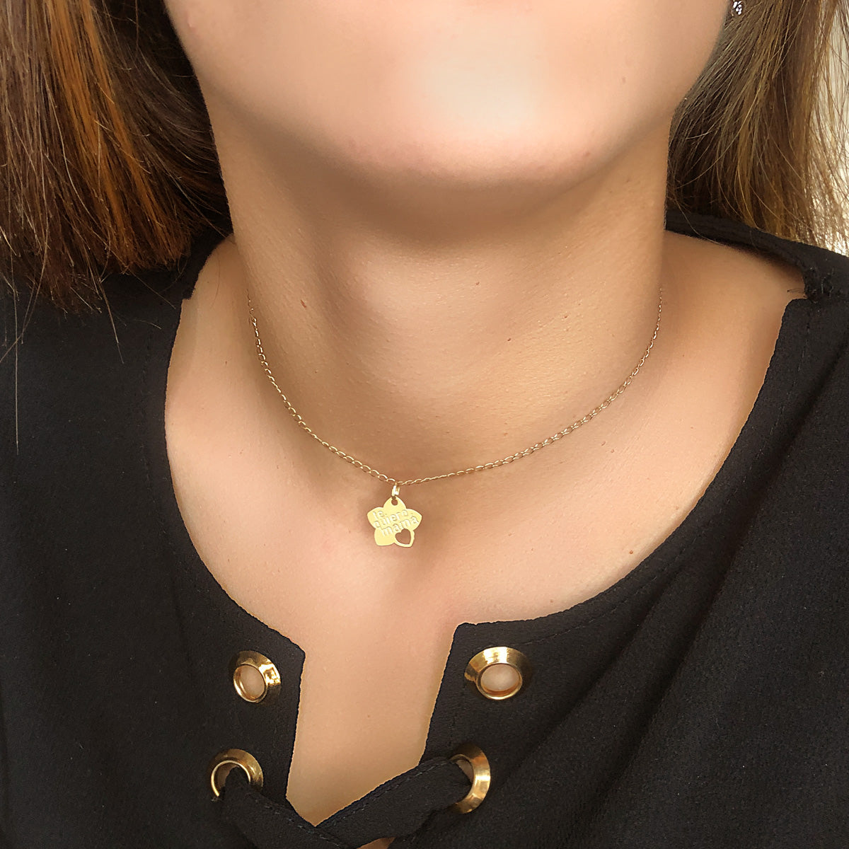 Colgante Flor Te Quiero Mama con Corazon Calado 15 x 14 mm de oro amarillo 18K