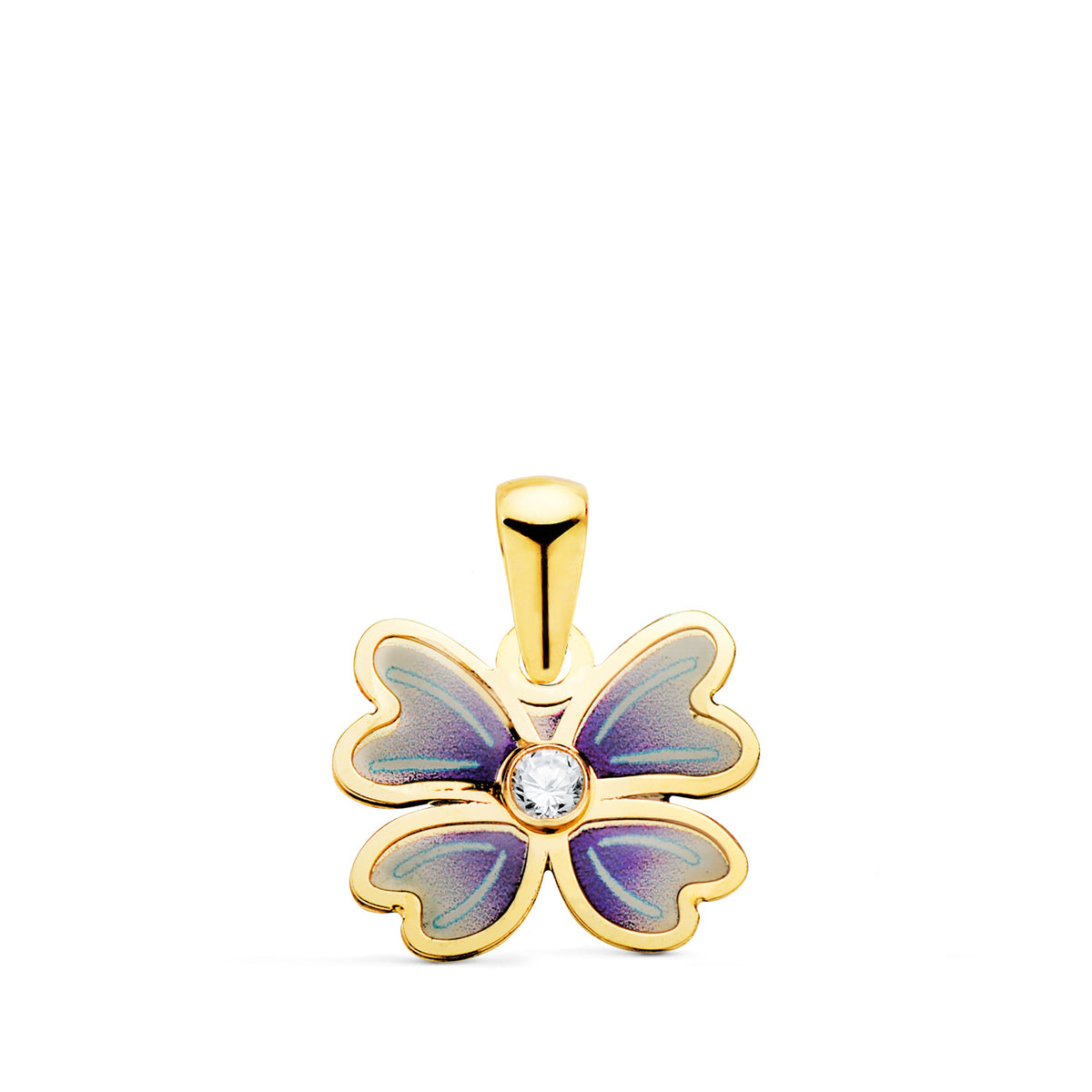 Colgante Mariposa Azul con Circonita. 11,5 x 9,5 mm de oro amarillo 18K