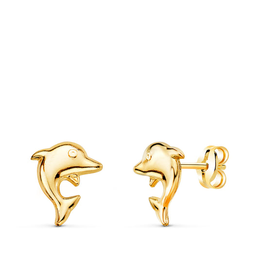 Pendientes Delfines Lisos 8 x 6 mm. de oro amarillo 18K