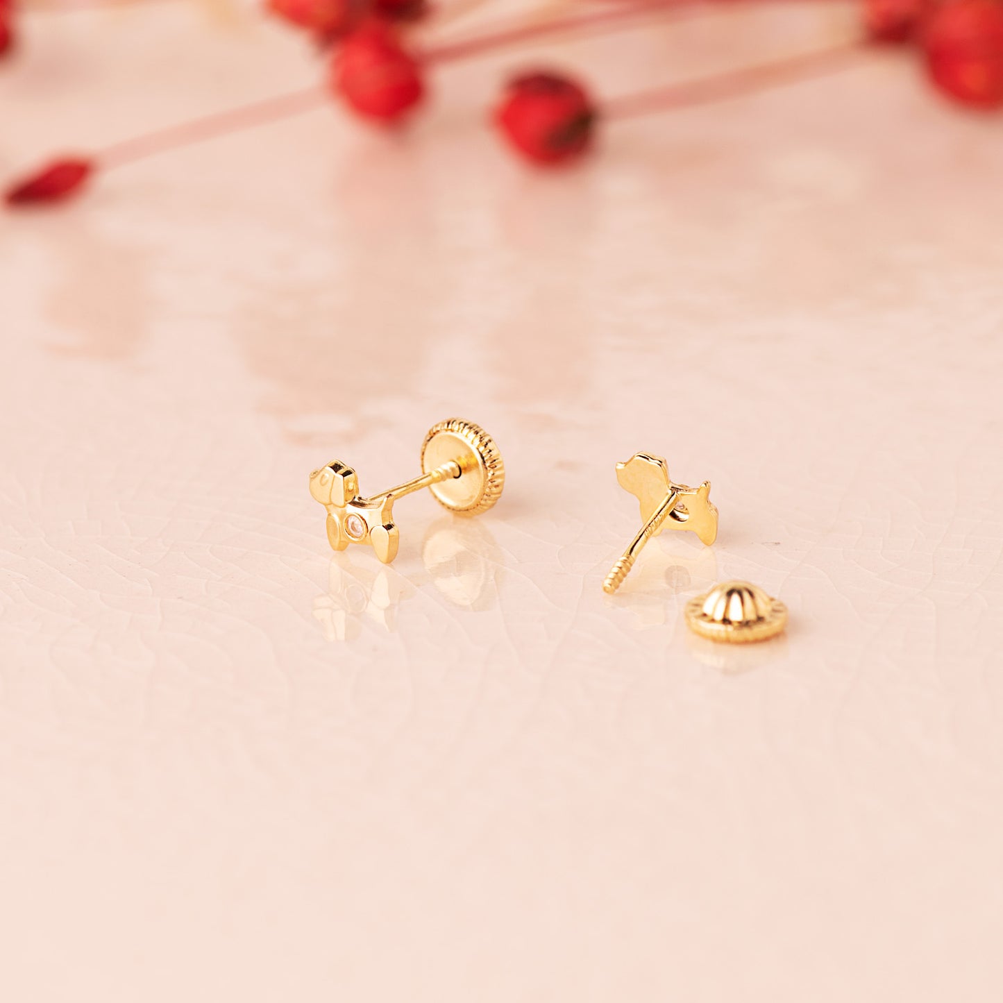 18K PENDIENTES ORO AMARILLO PERROS CON CIRCONITA 5 X 4,5 MM. CIERRE TUERCA